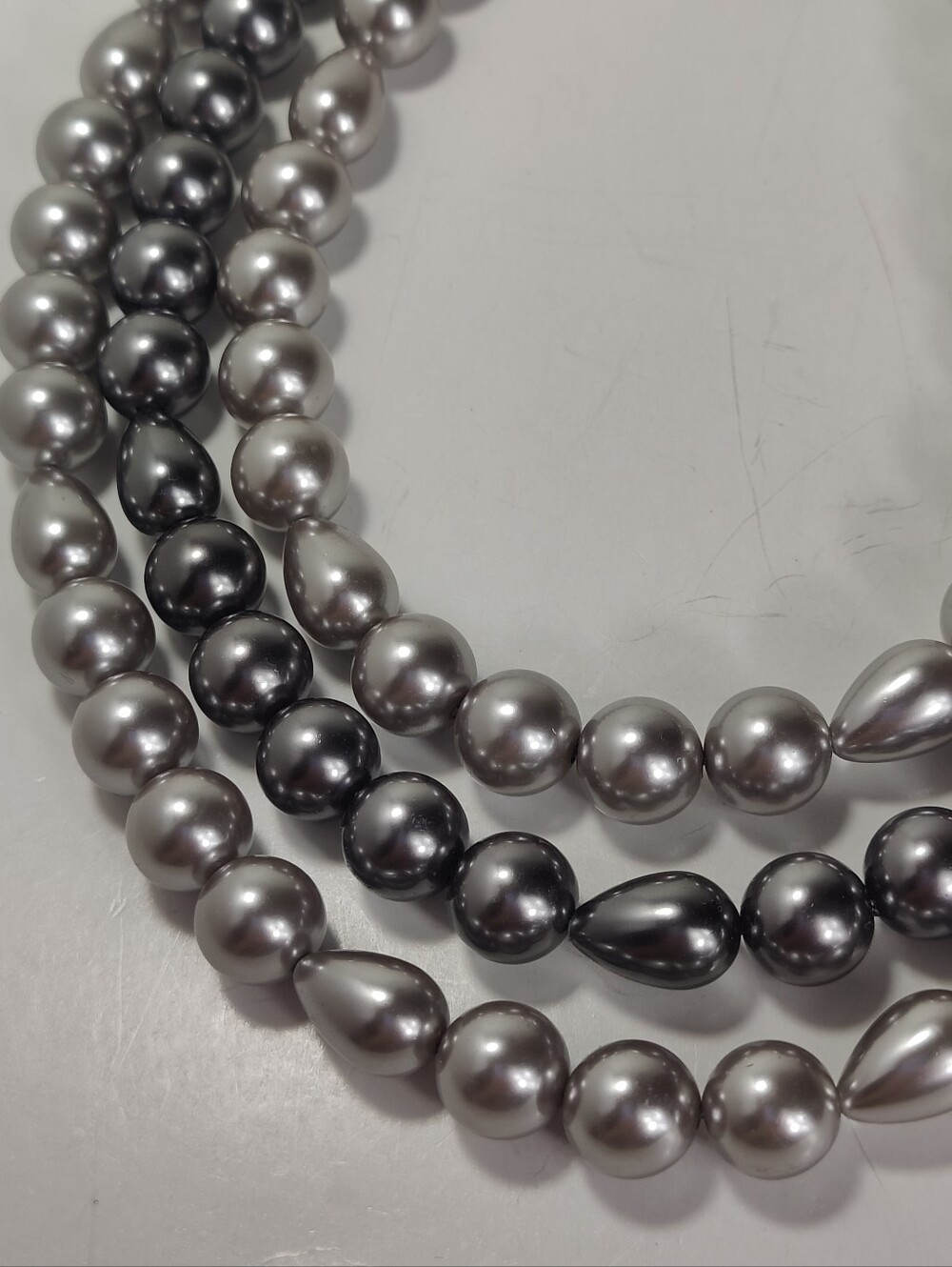 Roman Multi Strand Faux Pearl Statement Necklace Gray Gunmetal - Picture 6 of 9